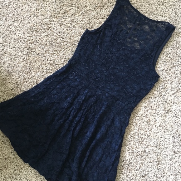 Navy Lace Back Skater Dress - Picture 3 of 6